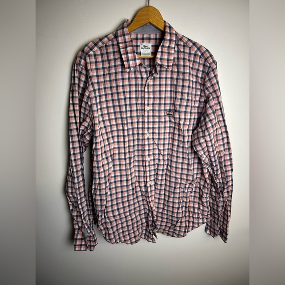Lacoste Men's 45-us XL Plaid Shirt Button Up Red-Blue Cottage classic Timeless - Picture 1 of 12